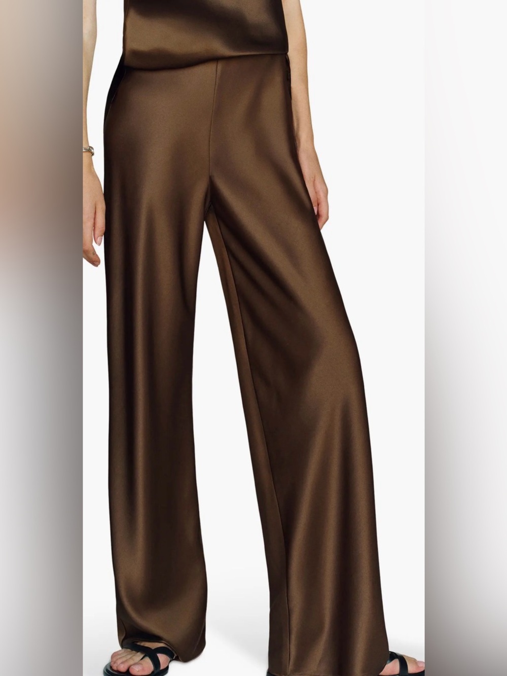 Reformation Gale Bias Cut Satin Straight Leg Pant in Chocolate Brown Size Small